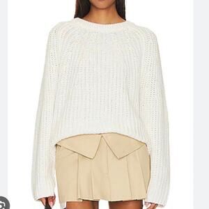 Free People Take‎ me home Sweater Size Small White Waffle Knit Oversized